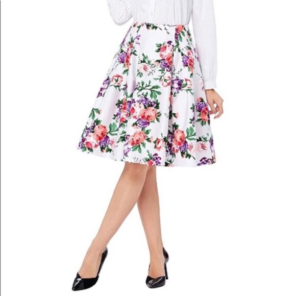 Grace Karin Floral Flare Skirt Medium Pockets NWOT - Picture 2 of 7